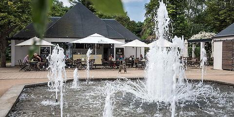 Wasserspiele im Rosenpark des Ostdeutschen Rosengartens